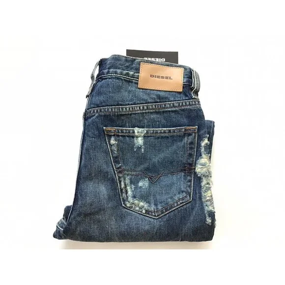 $298 Diesel Men’s Mharky Slim Skinny Cropped Jeans 084ZM Destroyed Size W28